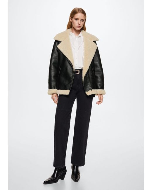 Mango Black Faux Shearling-lined Jacket