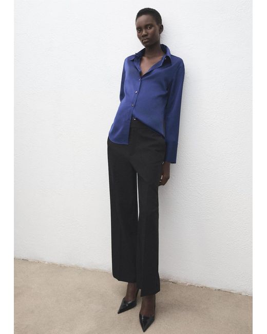 Mango Blue Satin Finish Flowy Shirt