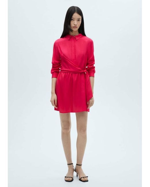 Mango Red Knot Detail Shirt Dress