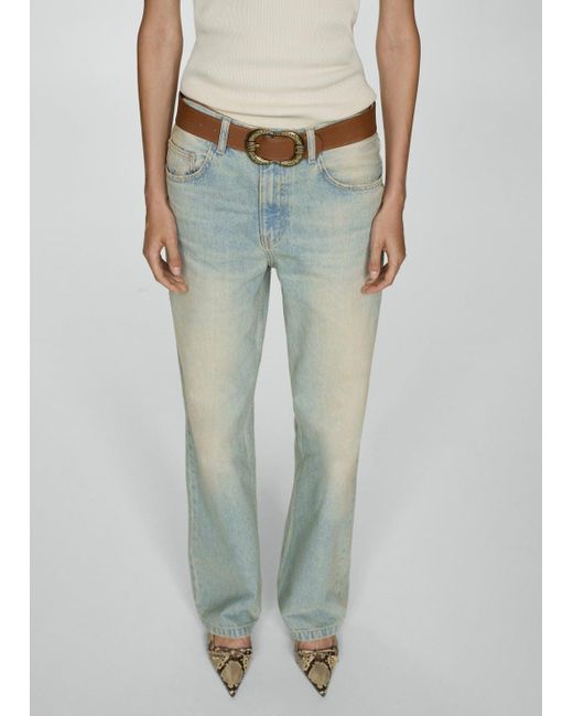 Mango White Mira Straight Jeans Medium Rise Light