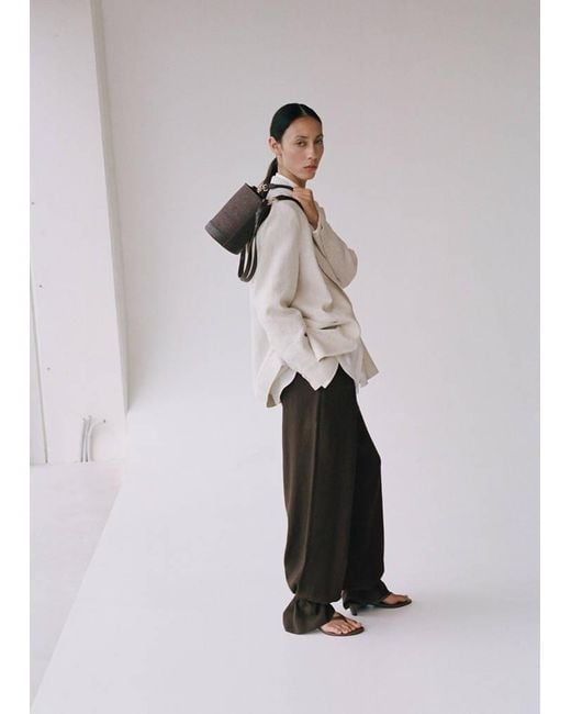 Mango White Small Raffia Bucket Bag