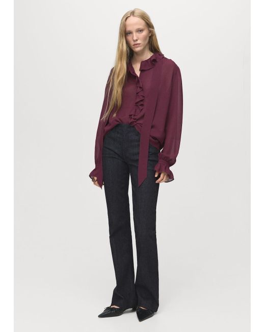 Mango Red Ruffled Blouse With Scarf