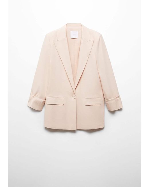 Mango White Linen Jacket With Buttoned Cuffs Pastel