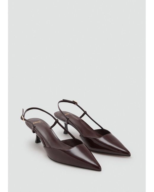 Mango Brown Kitten-Heel Patent Leather Shoes