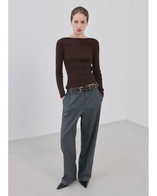 Mango Gray Boat-Neck Knitted Sweater