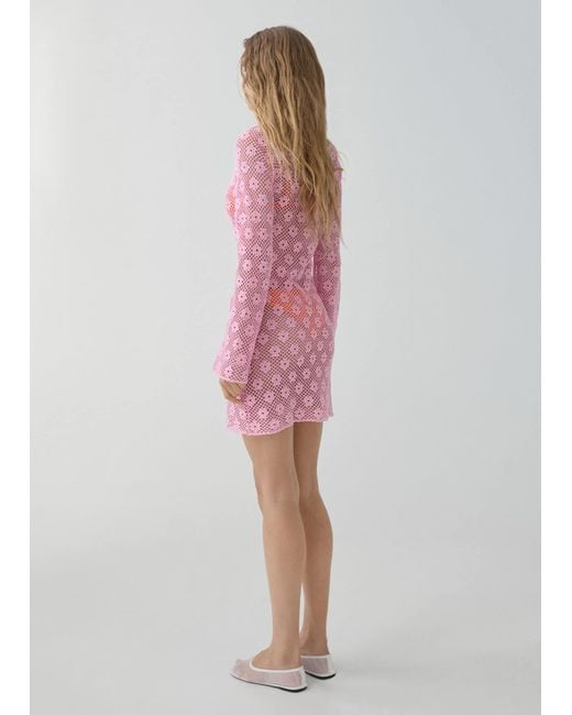 Mango Pink Floral Crochet Dress Pastel