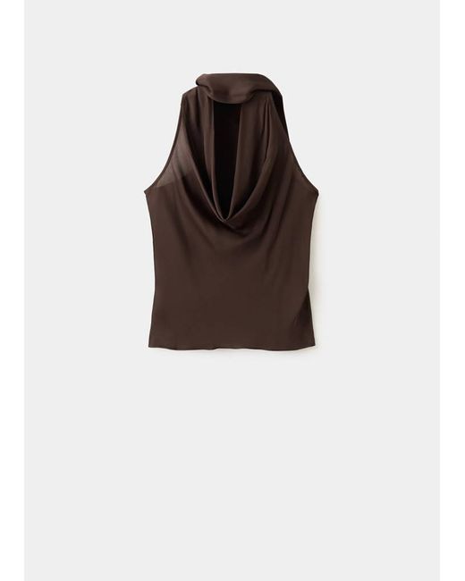Mango Gray Draped Neck Scarf Top