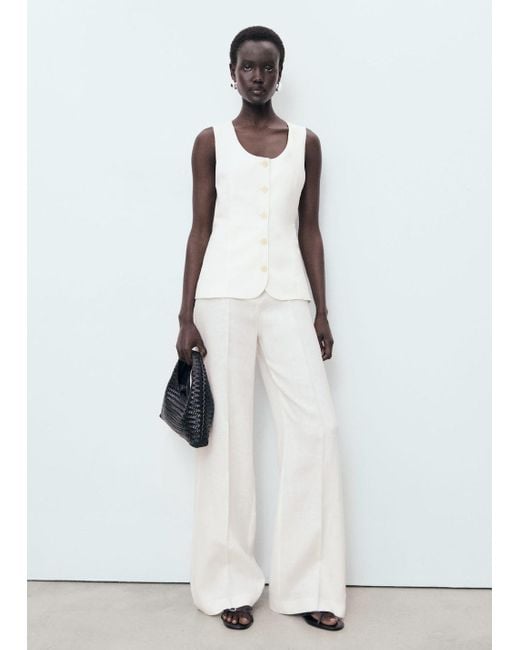 Mango White Suit-Style Linen Jumpsuit