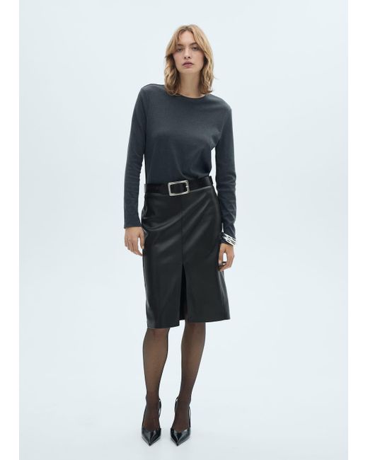 Mango Blue Faux-Leather Pencil Skirt