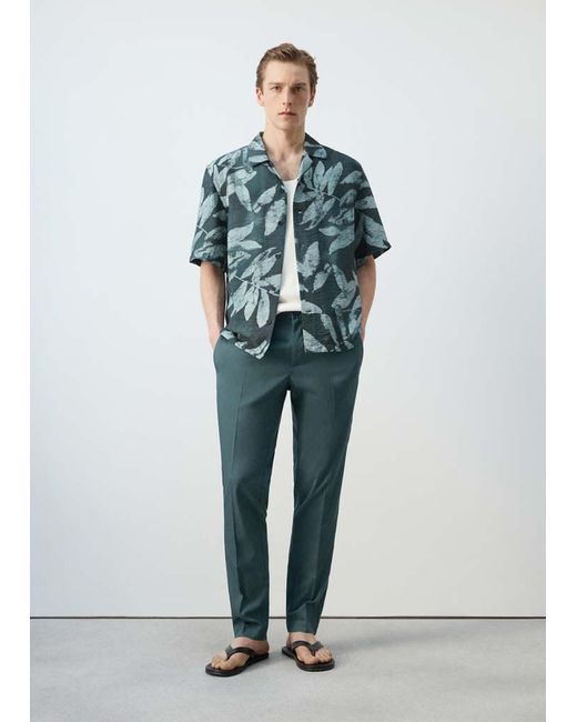 Mango Blue Regular-Fit Lyocell Trousers for men