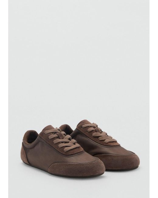 Mango Brown Lace-Up Suede Sneakers