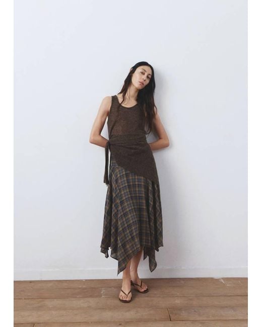 Mango Brown Checked Asymmetric Skirt