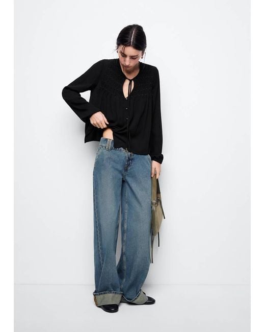 MANGO TEEN Blue Fluid Blouse With Metallic Details