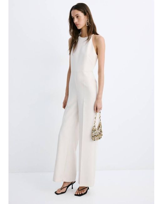 Mango White Long Halter Neck Jumpsuit