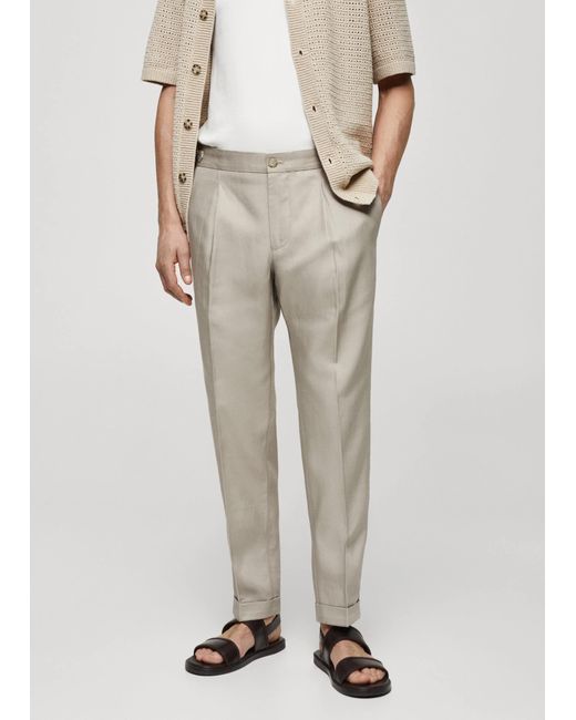 Mango White Linen-blend Pleated Trousers Light/pastel for men