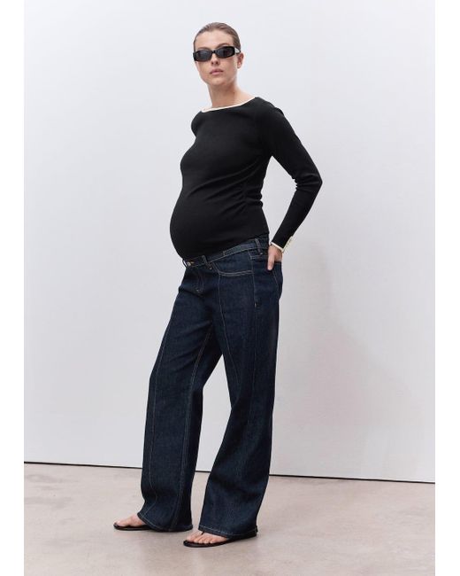 Mango Blue Cotton Maternity T-Shirt With Buttoned Cuffs