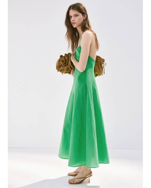 Mango Green Halter-Neck Dress With Ruffle Details