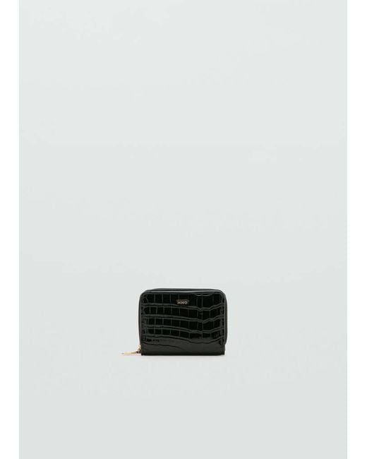Mango Black Medium Glossy Croc Wallet