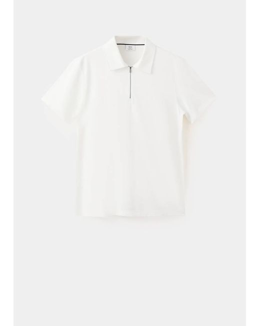 Mango White Regular Fit Zip Polo for men