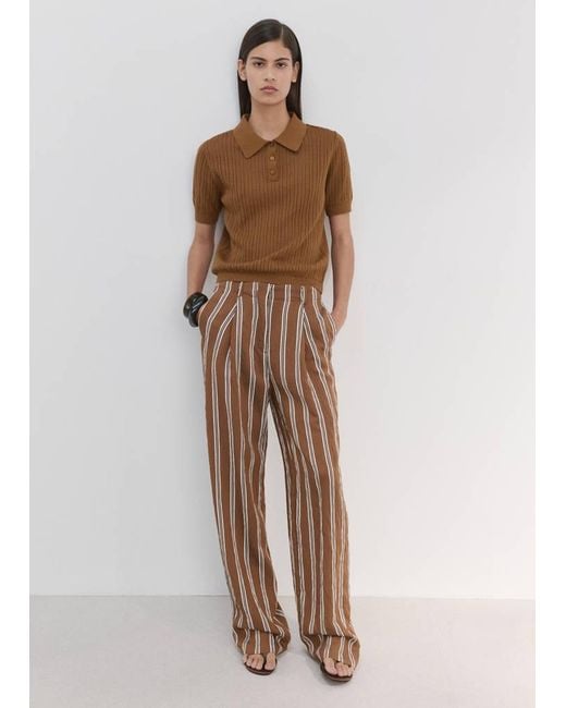 Mango Multicolor Openwork Knitted Polo-Neck Sweater