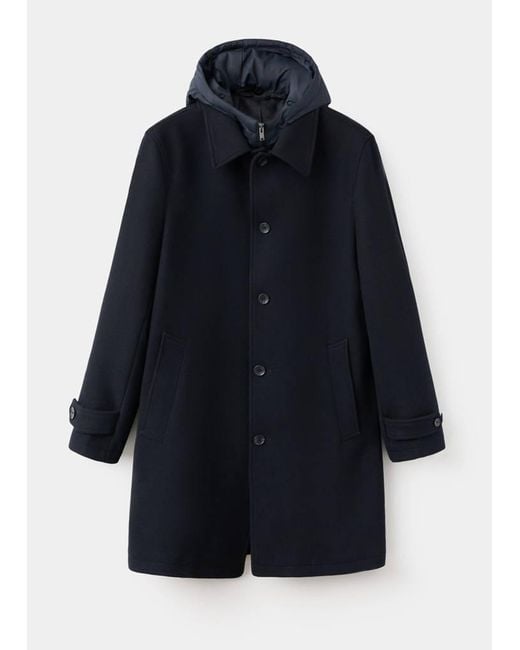 Mango Blue Detachable Hood Wool Coat for men