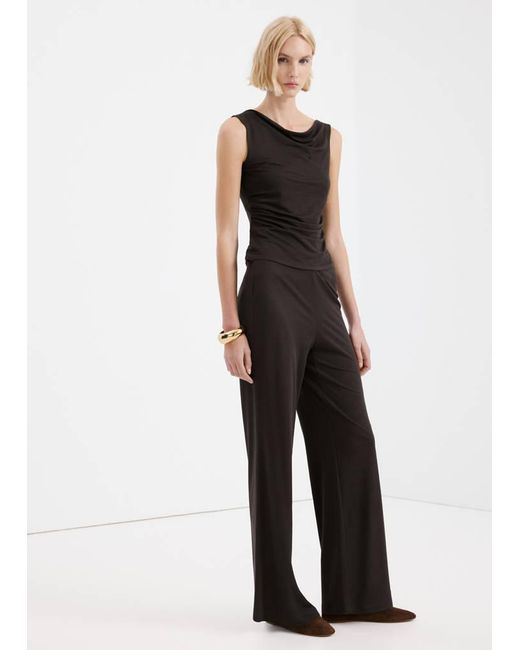 Mango Brown Straight-Fit Trousers With Elastic Waist