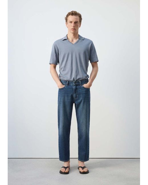 Mango Blue Sammy Cropped Carrot-Fit Jeans for men
