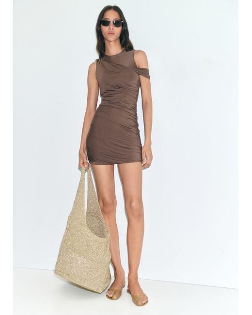 Mango Natural Draped Dress With Asymmetrical Straps