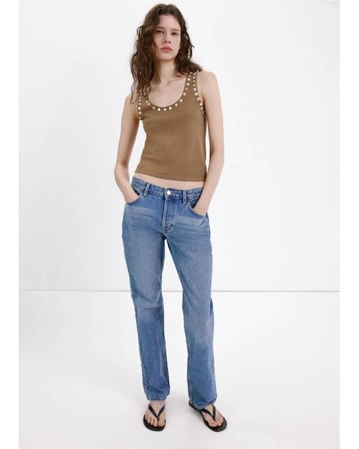 Mango Blue Sleeveless Top With Decorative Buttons