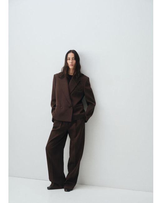 Mango Brown Double-Breasted Suit Blazer