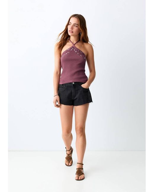 MANGO TEEN Red Sequined Halter Top