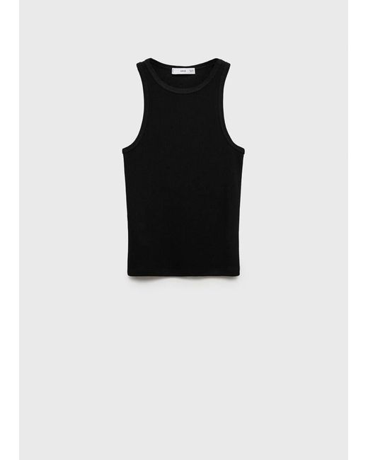 Mango White Fine Ribbed Knit Top