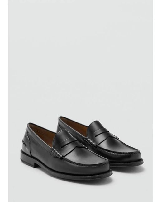 Mango Gray Aged-Leather Loafers for men