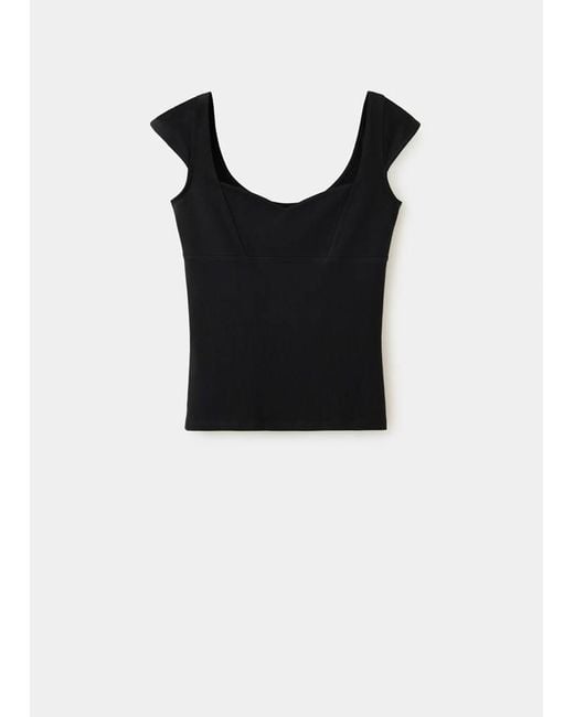 Mango Black Fitted V-Neck Top