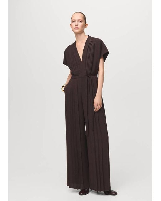 Mango White Pleated Jumpsuit With Belt