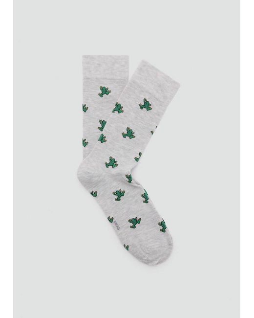Mango White Cotton Socks With Frog Pattern for men