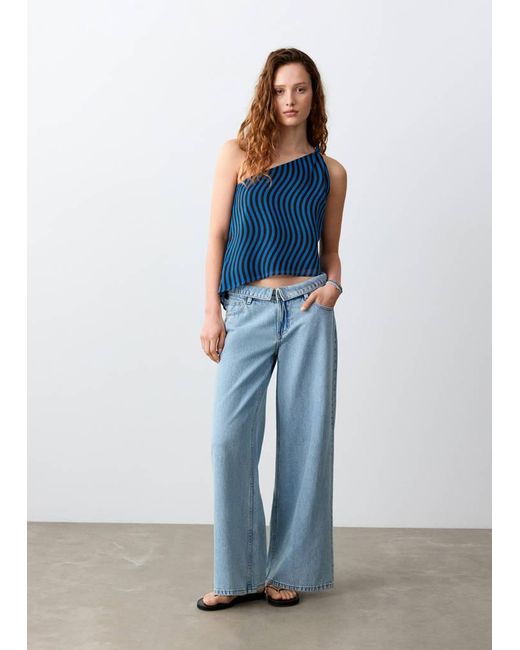 MANGO TEEN Blue Asymmetric Blouse With Wave Pattern