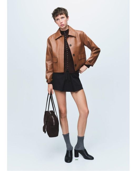 Mango White Faux Leather Effect Jacket With Pockets