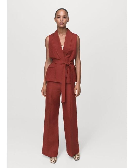 Mango Red Linen Suit Waistcoat With Belt