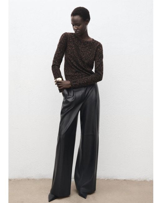 Mango Brown Ribbed Leopard-Print Sweater