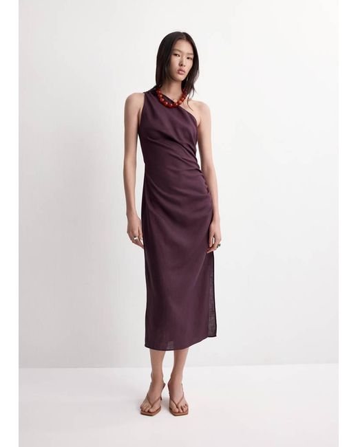 Mango Purple Asymmetrical Dress With Side Slit