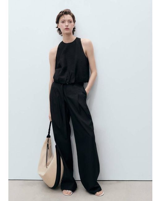 Mango White Lyocell-Blend Top With Puffed Hem