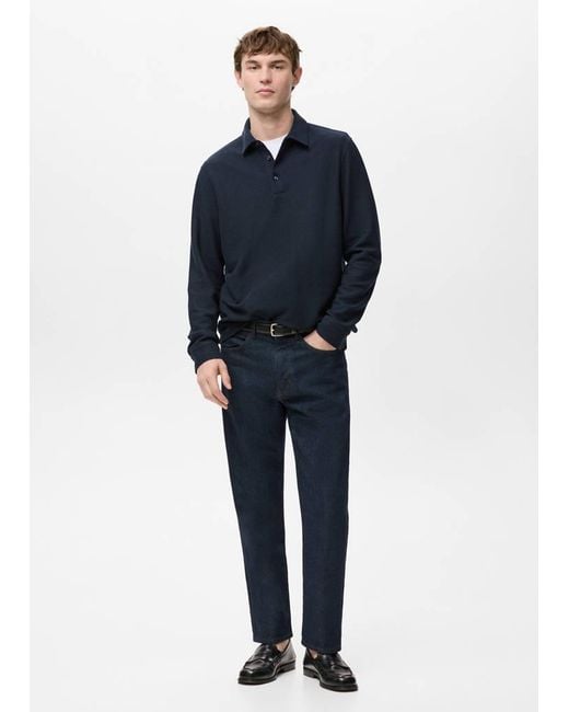 Mango Black Knitted Structured Polo Sweater for men