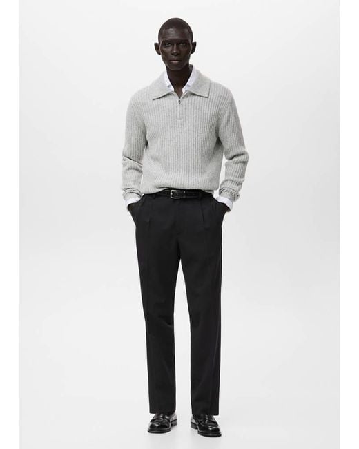 Mango White Regular-Fit Pleated Trousers for men
