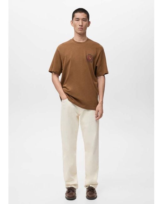 Mango White 100% Cotton T-Shirt Text for men