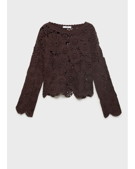 Mango Natural Crochet Sweater With Flowers
