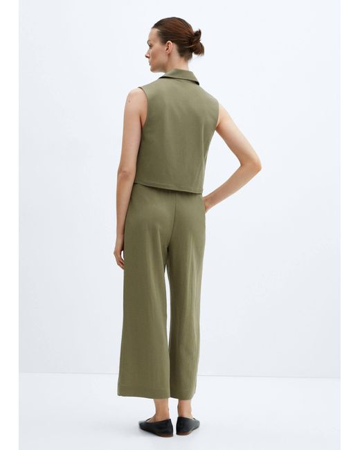 Mango Green Elastic Waist Crop Trousers