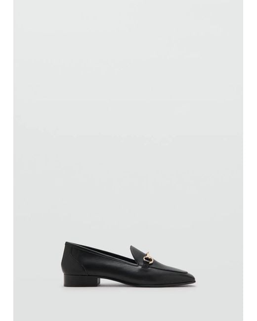 Mango Black Buckle Leather Moccasins