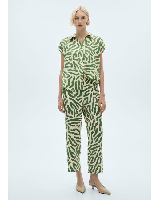 Mango Green Printed Straight Trousers