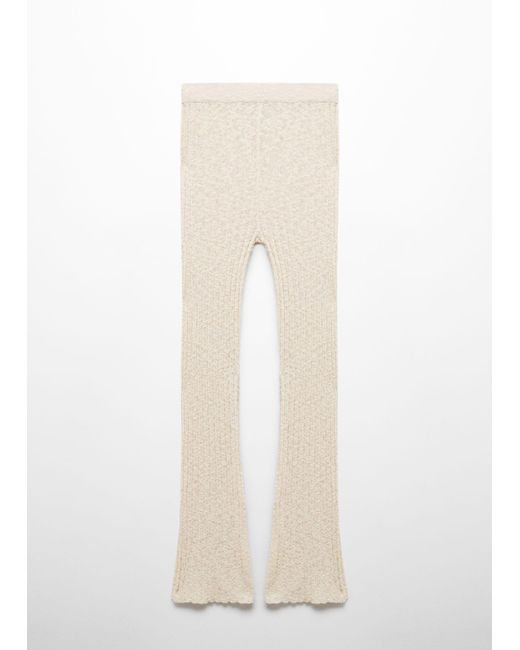 Mango White Flared Ribbed Knitted Trousers Light/pastel